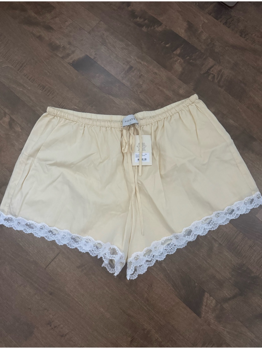 Posse Cream Lace-Trim Pajama Shorts XXL